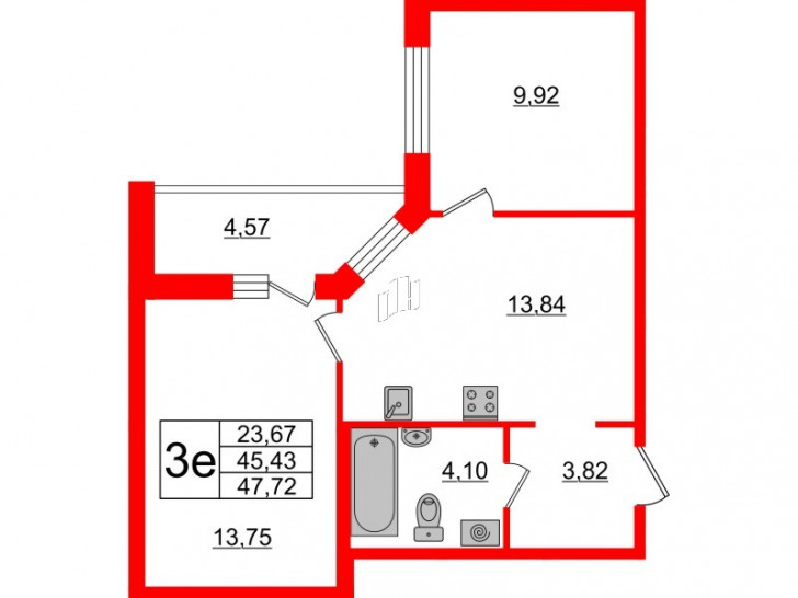 Двухкомнатная квартира 47.72 м²