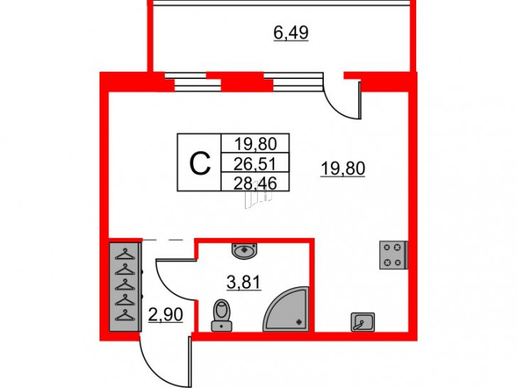 Студия 28.46 м²
