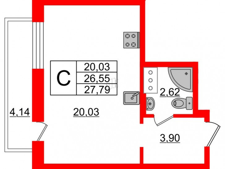 Студия 27.79 м²