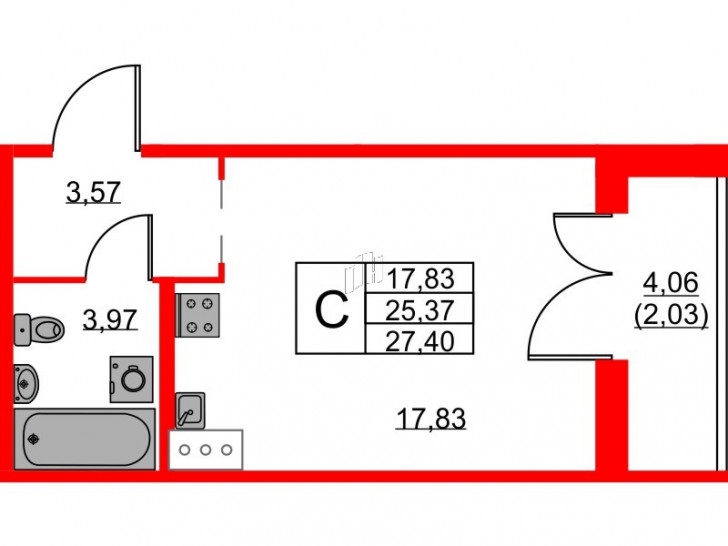 Студия 27.4 м²