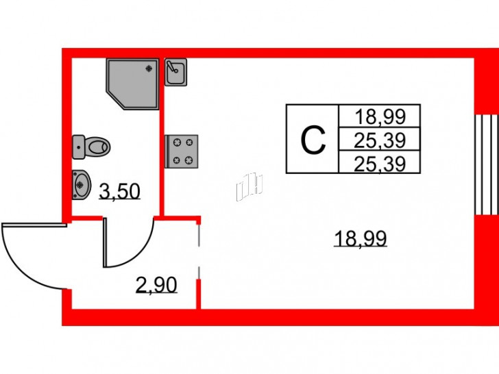 Студия 25.39 м²
