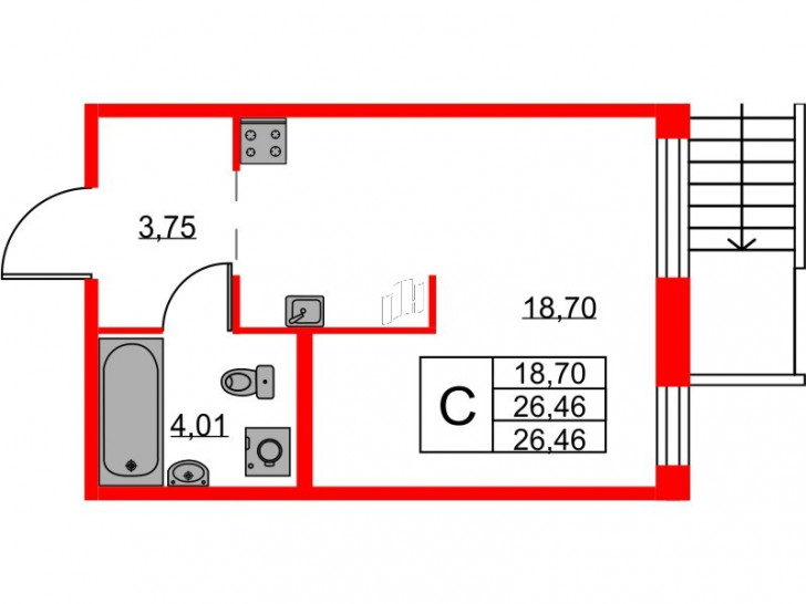 Студия 26.46 м²