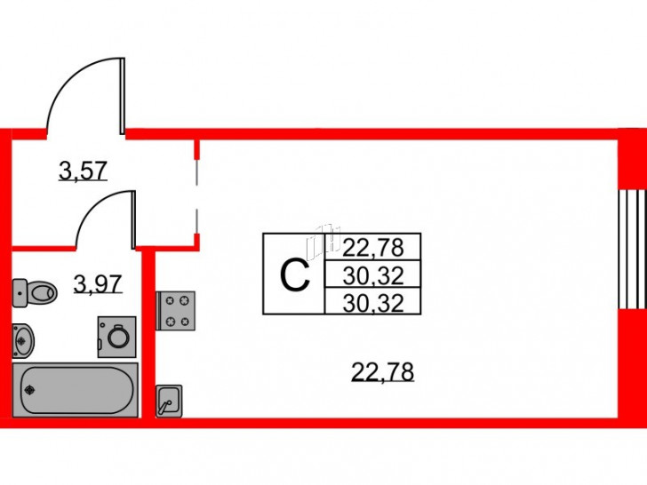 Студия 30.32 м²
