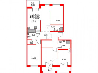 Четырёхкомнатная квартира 98.24 м²