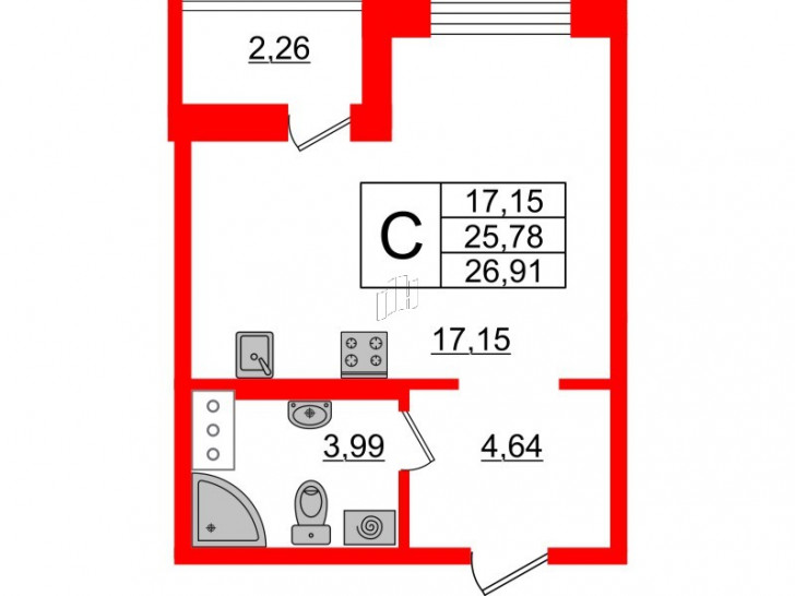 Студия 26.91 м²