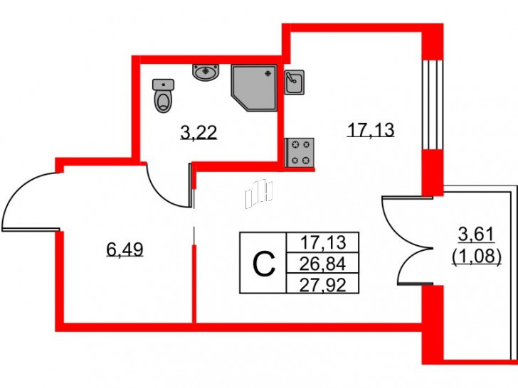 Студия 27.92 м²