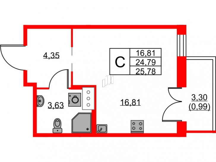 Студия 25.78 м²