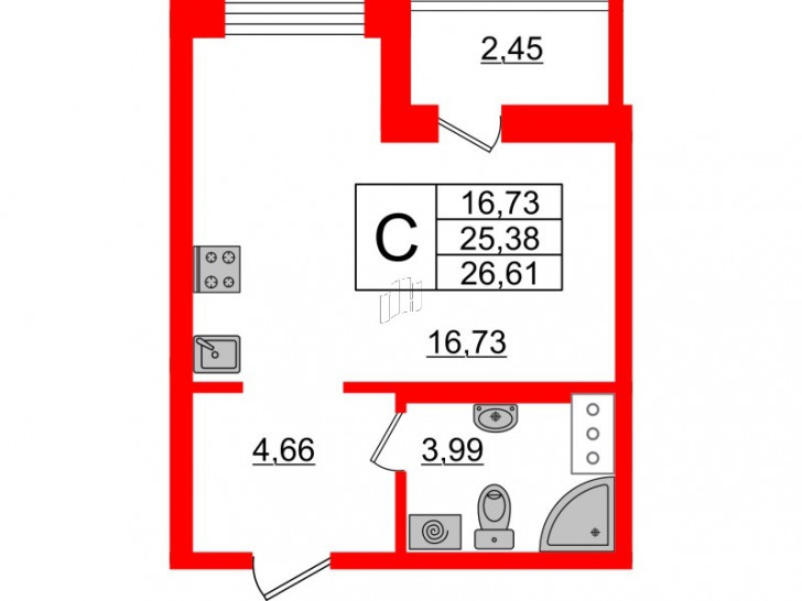 Студия 26.61 м²