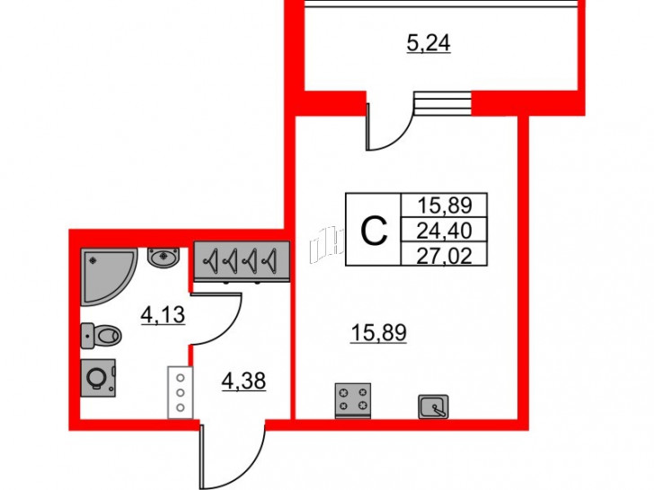 Студия 27.02 м²