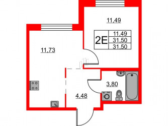 Однокомнатная квартира 31.5 м²