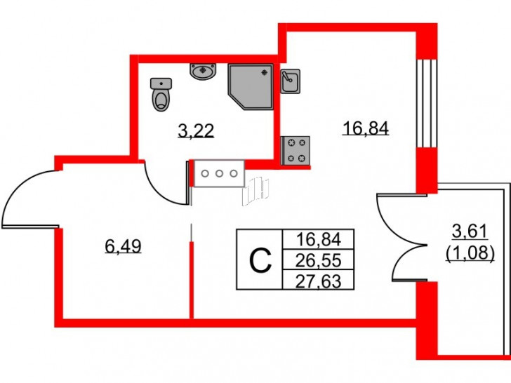 Студия 27.63 м²
